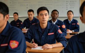 Security trainees in uniform attending a professional certification classroom session